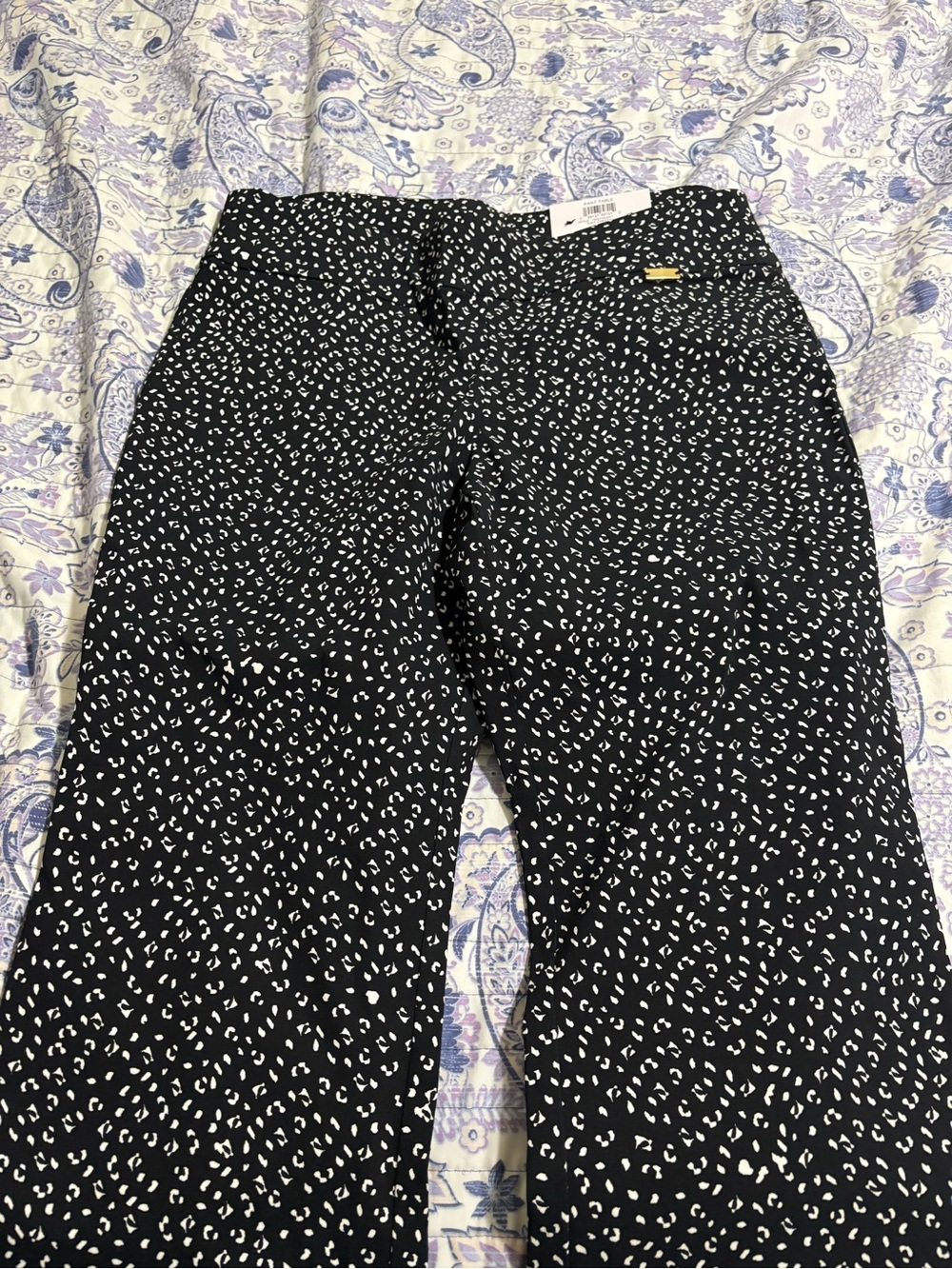 INC International Concepts Black with White Dot Print Slim Pants